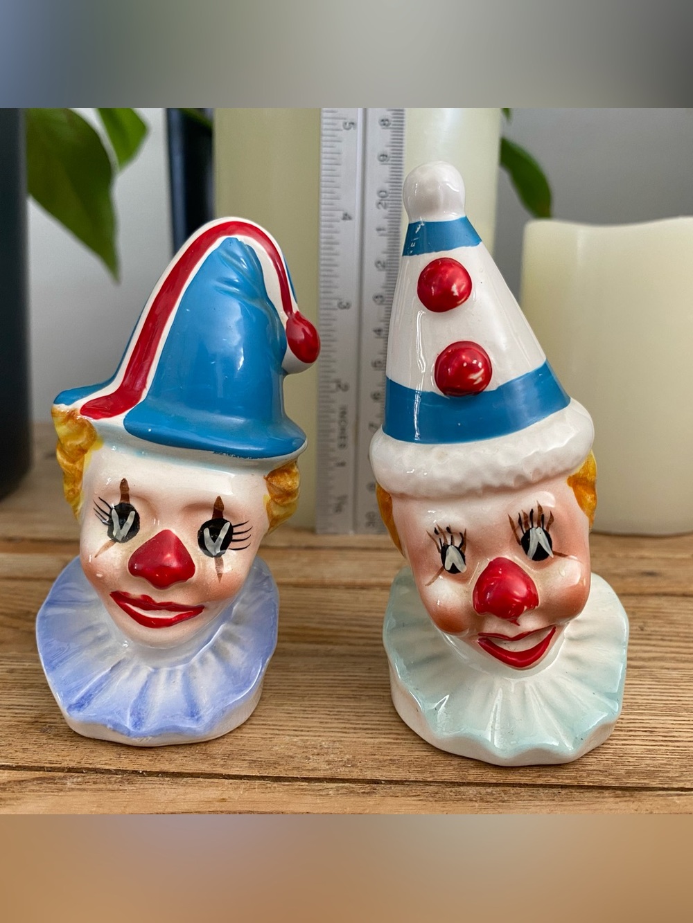 Vtg Mid-Century Hand-Painted Clown Head Bust Salt & Pepper Shakers ~ Japan
